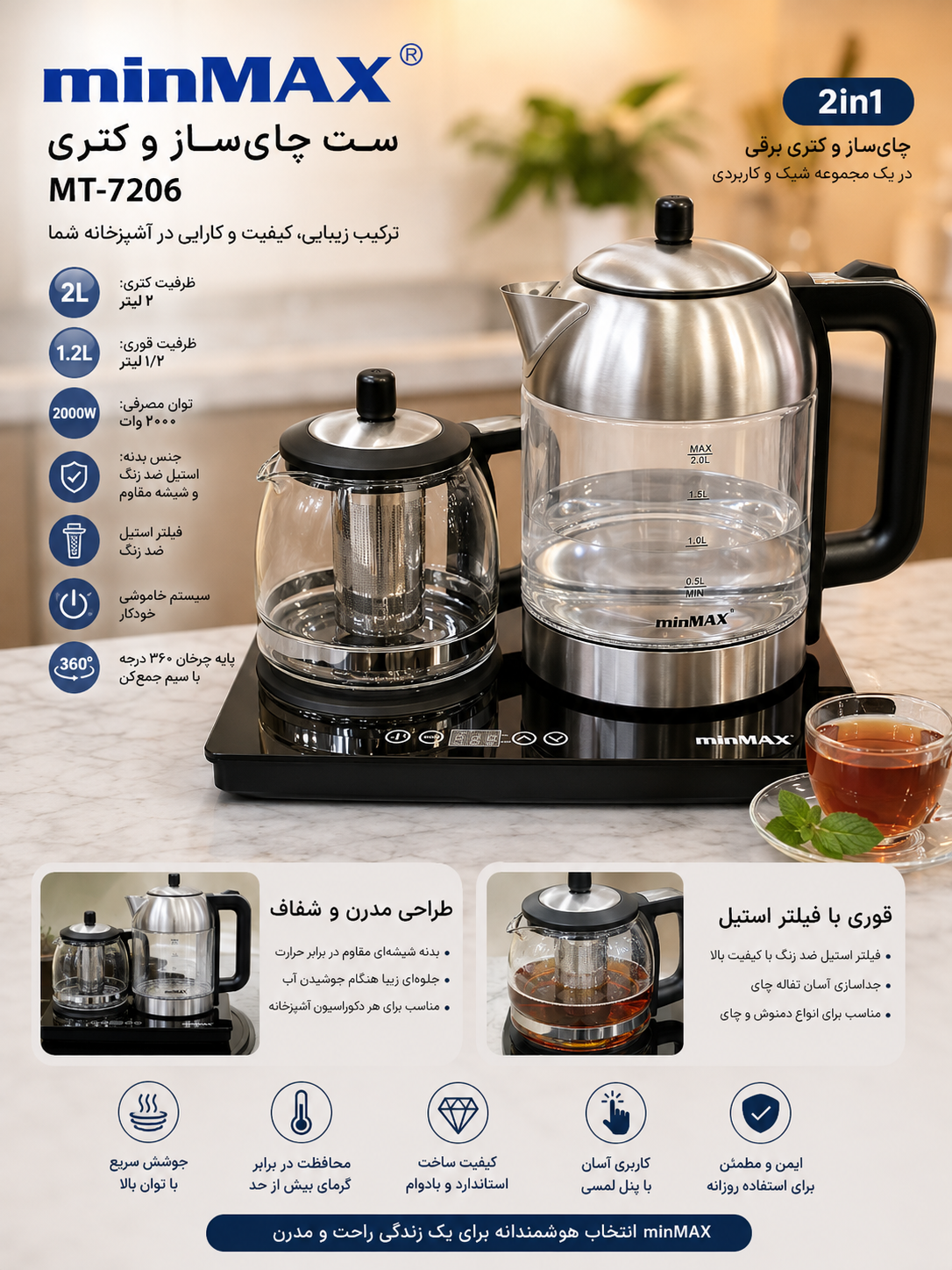 چای ساز کنار همی برند مینی مکس صفحه لمسی