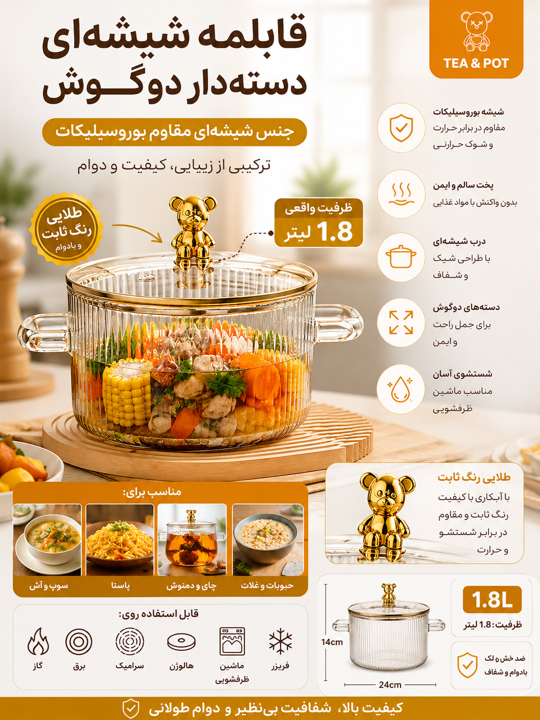 قابلمه فرکس 2لیتر شعله مستقیم طرح خوشگل